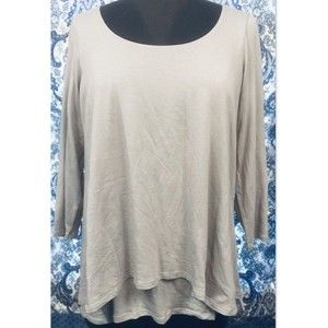 J JILL PURE JILL S Small Gray Elliptical Layered 3/4 Sleeve Top Cotton Rayon EUC